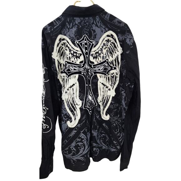 Y2K Victorious Affliction Style Cross Long Sleeve Button Up Jersey Shore 2X - Picture 2 of 8